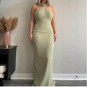 Ronny Kobo Collection Sage Green Halter Maxi Dress